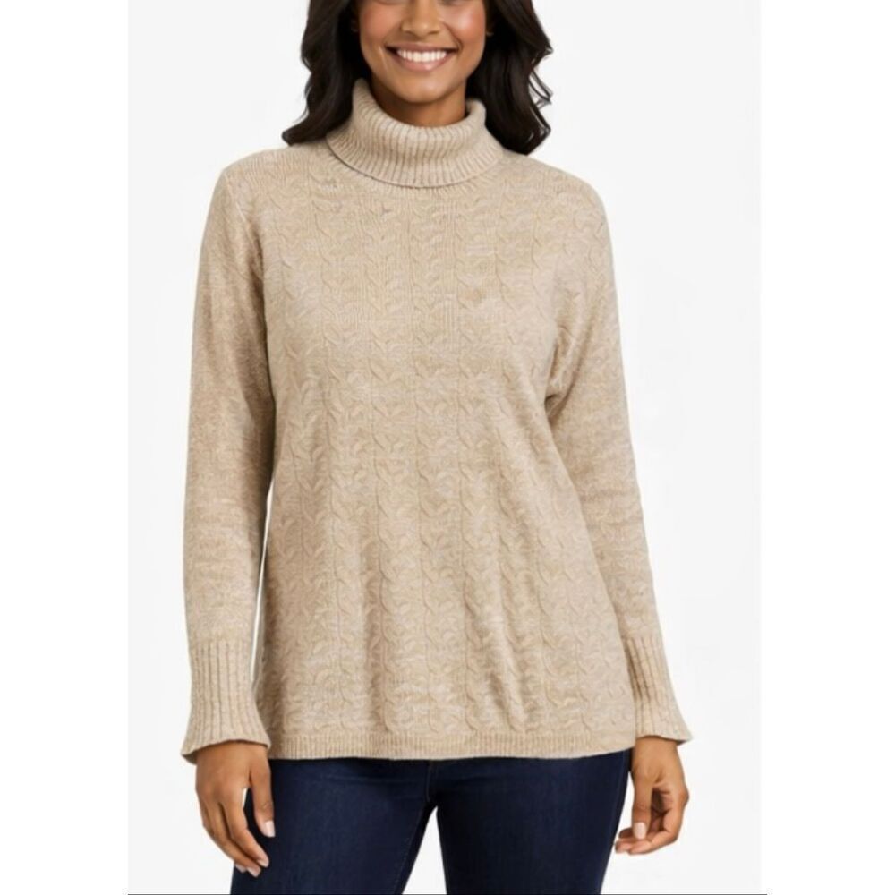 Bianco & Blu camel wool cashmere tan cableknit turtleneck sweater